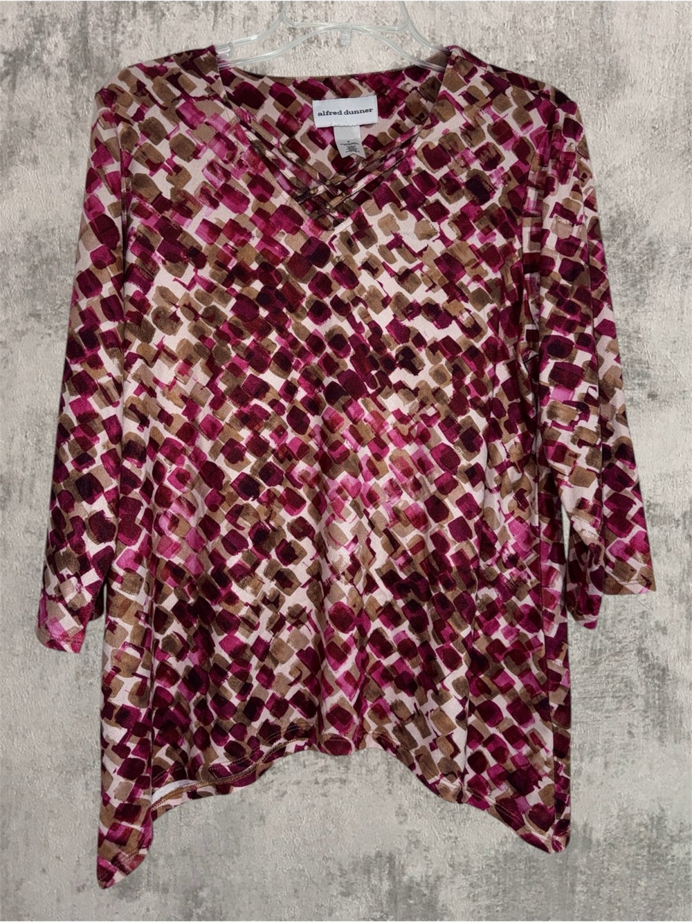 Alfred Dunner Pink and Brown Patterned V-Neck Tunic size S